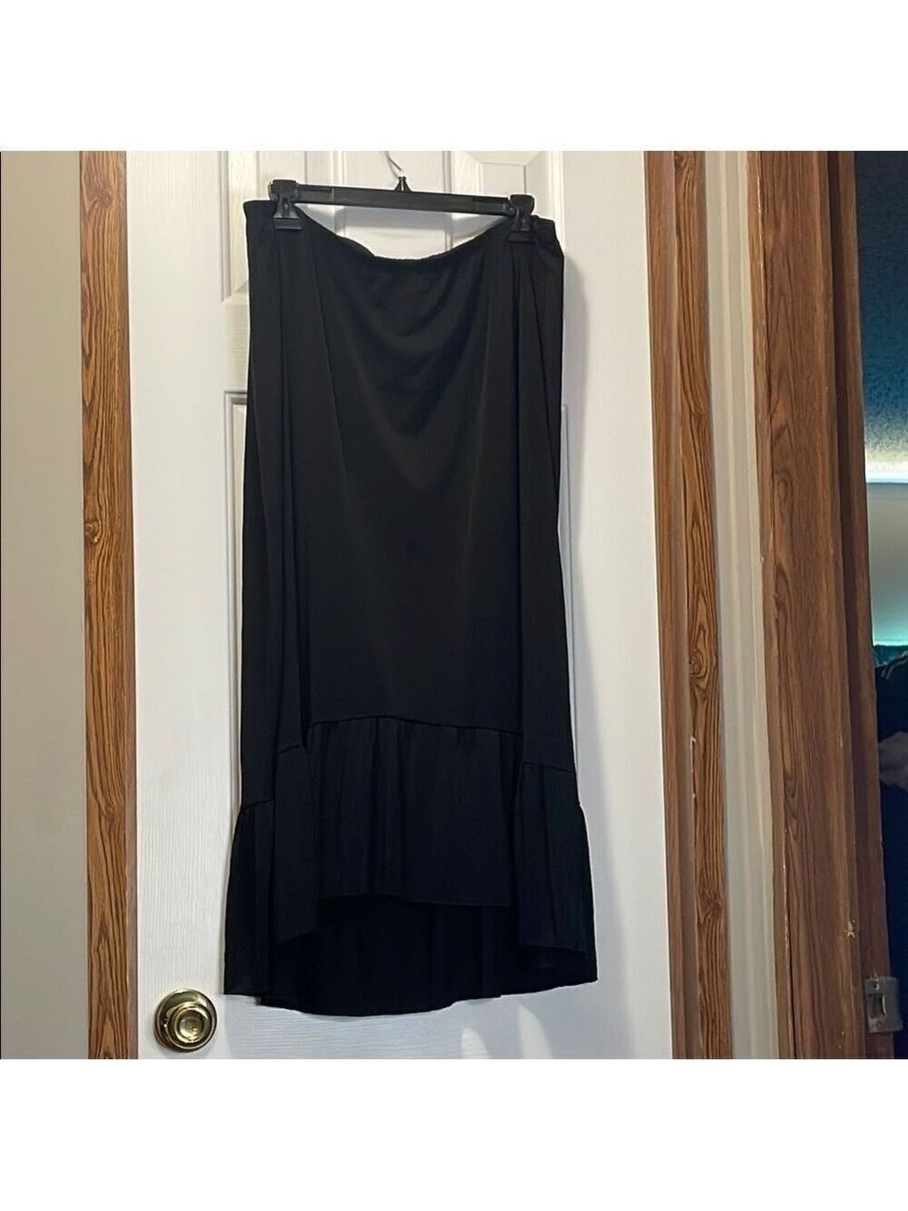 Kim Rogers Black High-Low Maxi Skirt Ruffle Hem 2X EUC